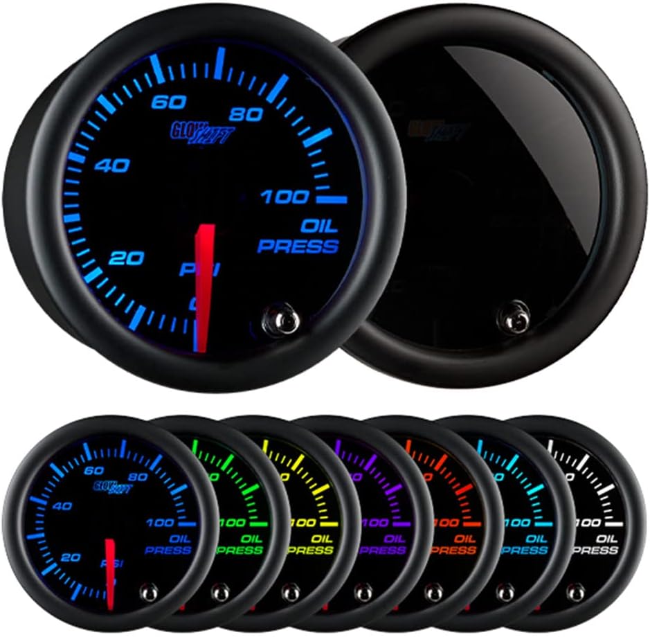 GlowShift Tinted 7 Color Oil Pressure Gauge Kit for Vehicles