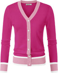 Womens Cropped Color Block Cardigan - Lightweight V-Neck