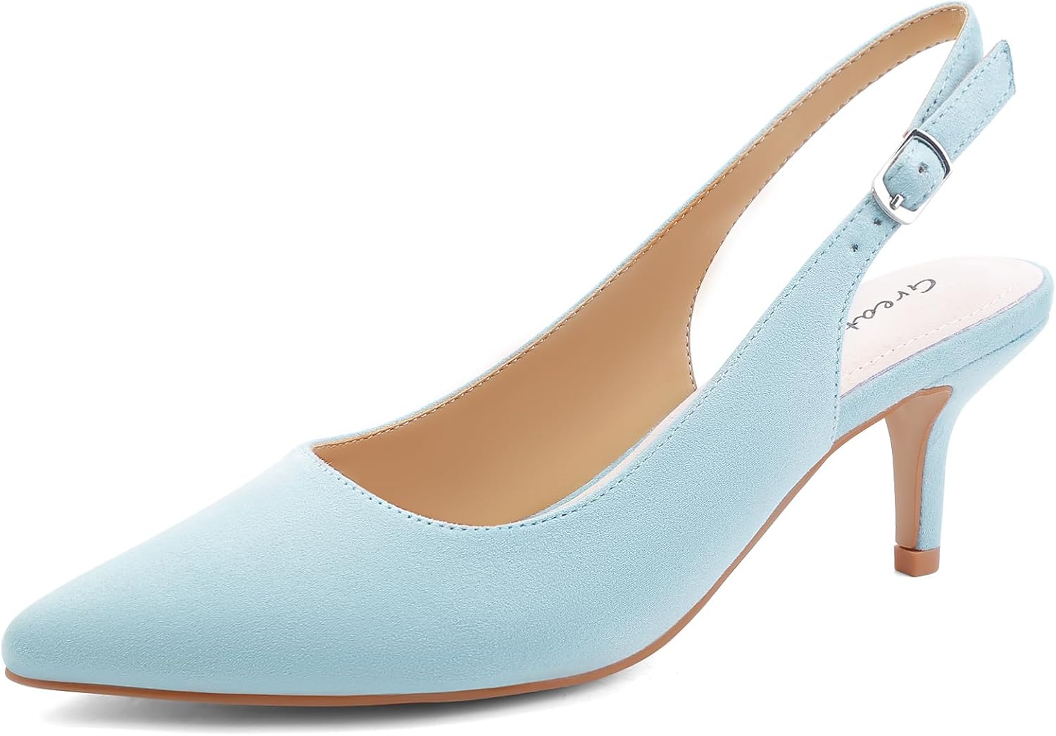 Greatonu Women's Kitten Heels Pointed Toe Slingback Dress Pumps