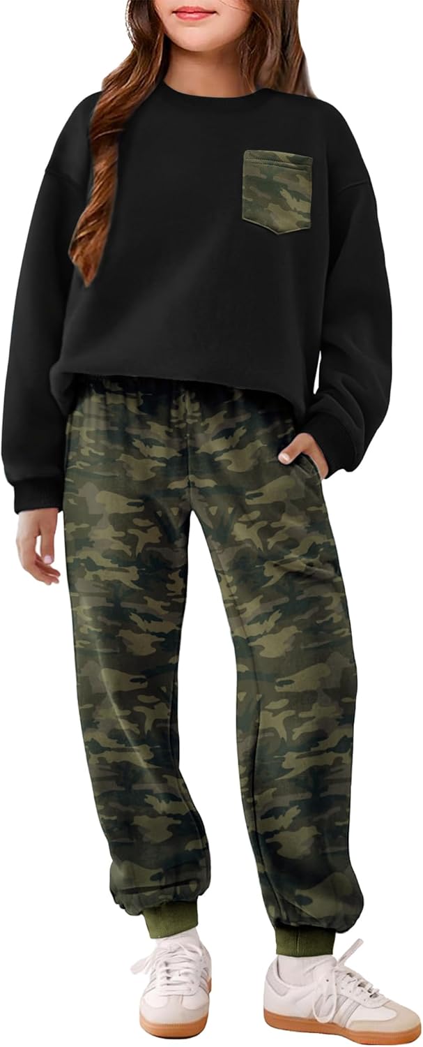 Arshiner Girls Oversize Pullover Sweatshirt and Sweatpant Set