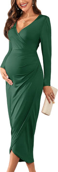2025 Womens Maternity Wrap Dress V Neck Ruffle Sleeves - Flattering we