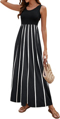 Boho Chevron Floral Maxi Dress - Flowy Summer Scoop Neck
