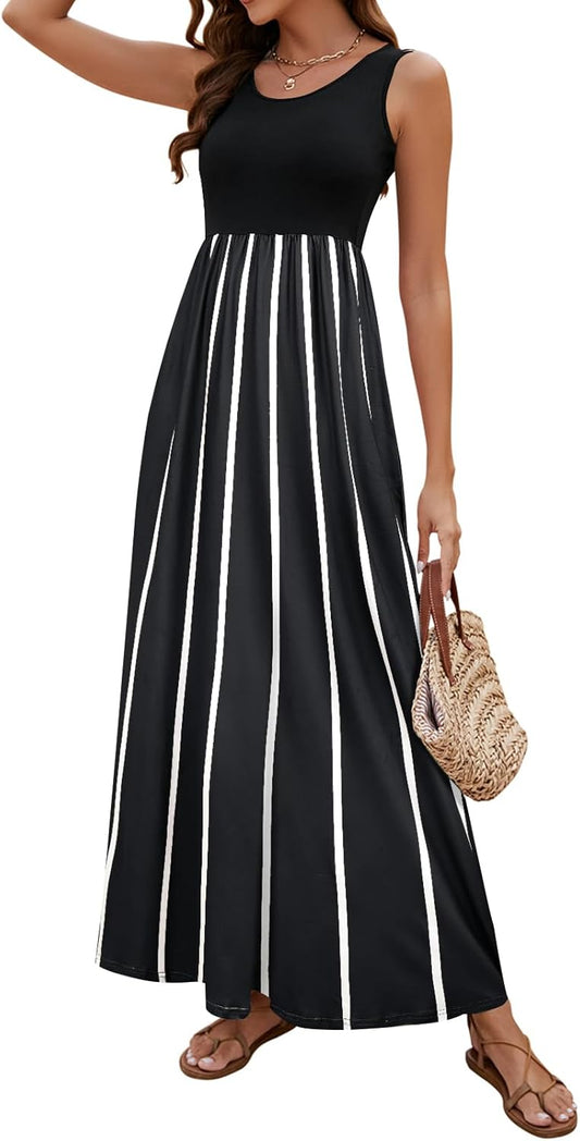 Boho Chevron Striped Floral Maxi Dress for Women by Sherosa