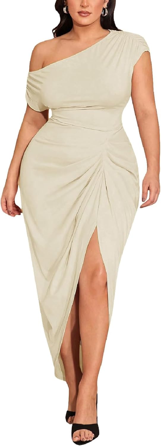 Floerns Women's Plus Size Asymmetrical Neck Long Dress Review