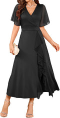 ZAFUL Womens Semi Formal V Neck Flared Sleeve Dress - Flowing Wedding