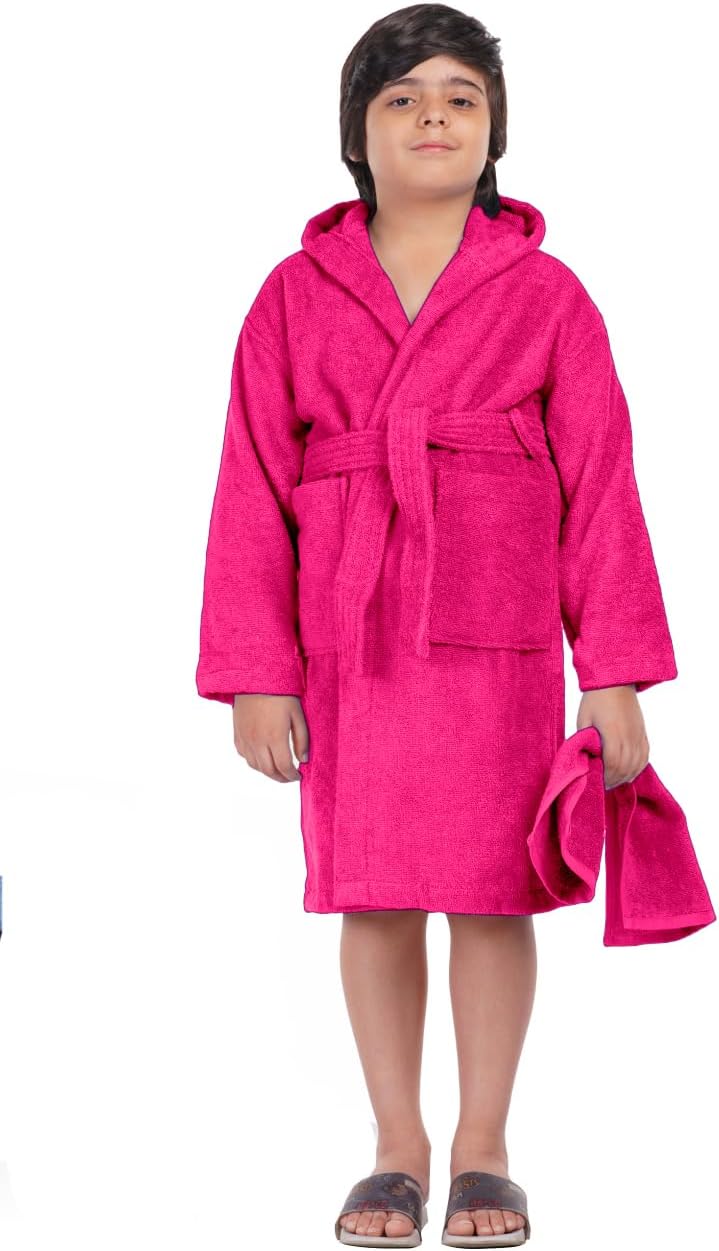 100% Cotton Hooded Kids Bathrobe - Soft & Absorbent Robe