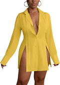LYANER Women's Button Down Shirt Dress Collar V Neck - Sexy Mini