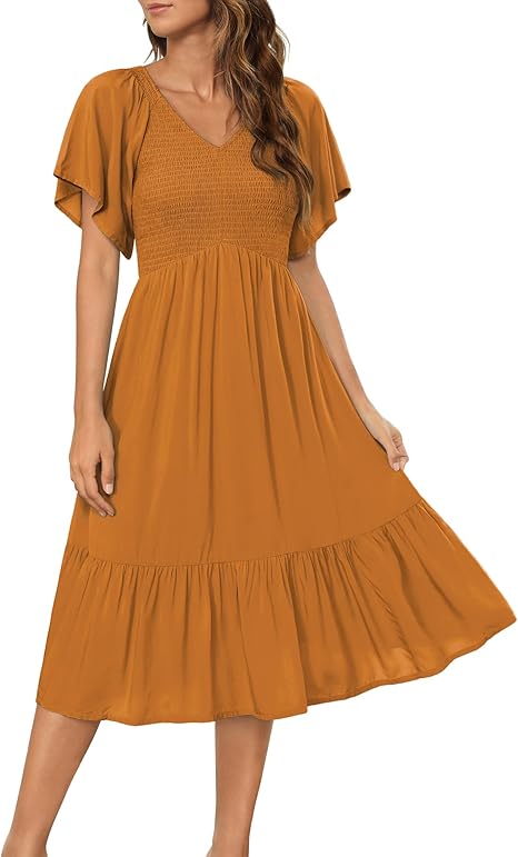 Zattcas Womens Summer Dress with Flutter Sleeves and Ruffles
