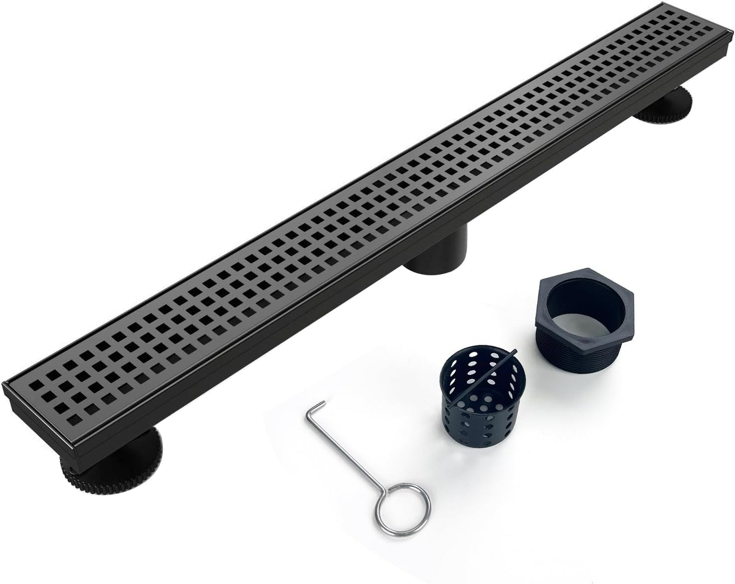 Linear Shower Drain 24 inch Black with Removable Grate Cover