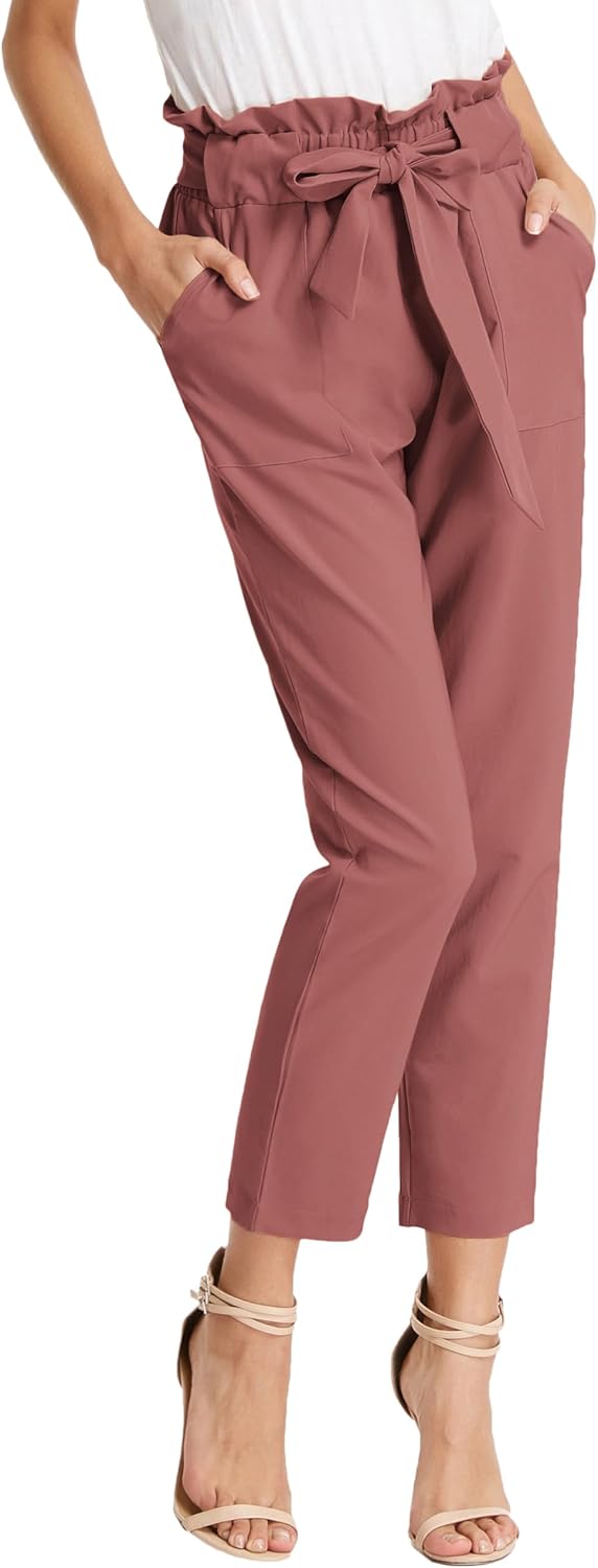 Stylish Women's Cropped Paper Bag Waist Pants with Pockets
