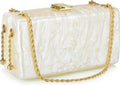 Acrylic Evening Clutch for Women in Emerald Green - Beaded Pearl Chain