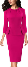 Womens Pleated Crew Neck Peplum Bodycon Pencil Sheath Dress - Office