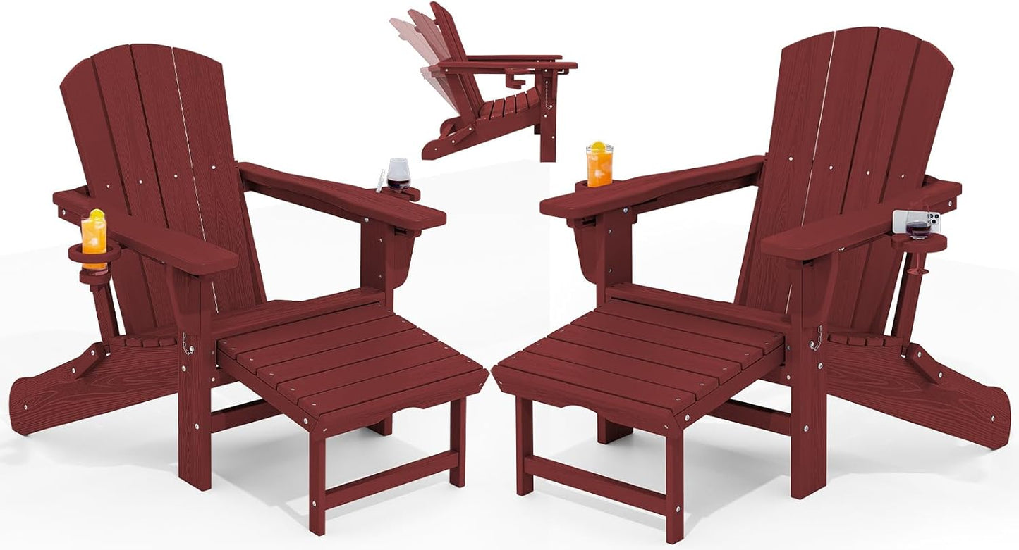Folding Adjustable Adirondack Chair with Ottoman Set of 2