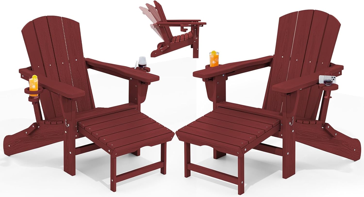 Folding Adjustable Adirondack Chair with Ottoman Set of 2