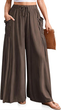 Women Linen Palazzo Pants TARSE - Wide Leg Boho Drawstring Comfort