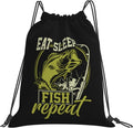Eat Sleep Fish Repeat Drawstring Backpack Bag - Lightweight Carry