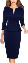 Womens Wear to Work Front Zipper Peplum Sheath Dress - Office Ready