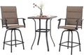 PHI VILLA 3 Piece Outdoor Swivel Bar Stools Set - Comfortable Padded