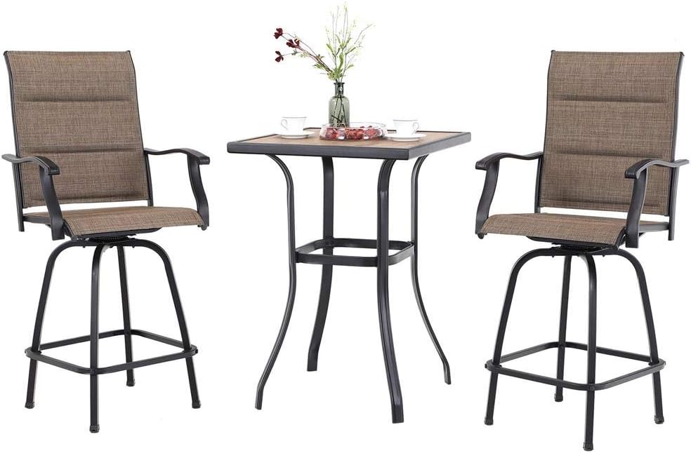 PHI VILLA 3 Piece Outdoor Swivel Bar Stools Set for Comfort