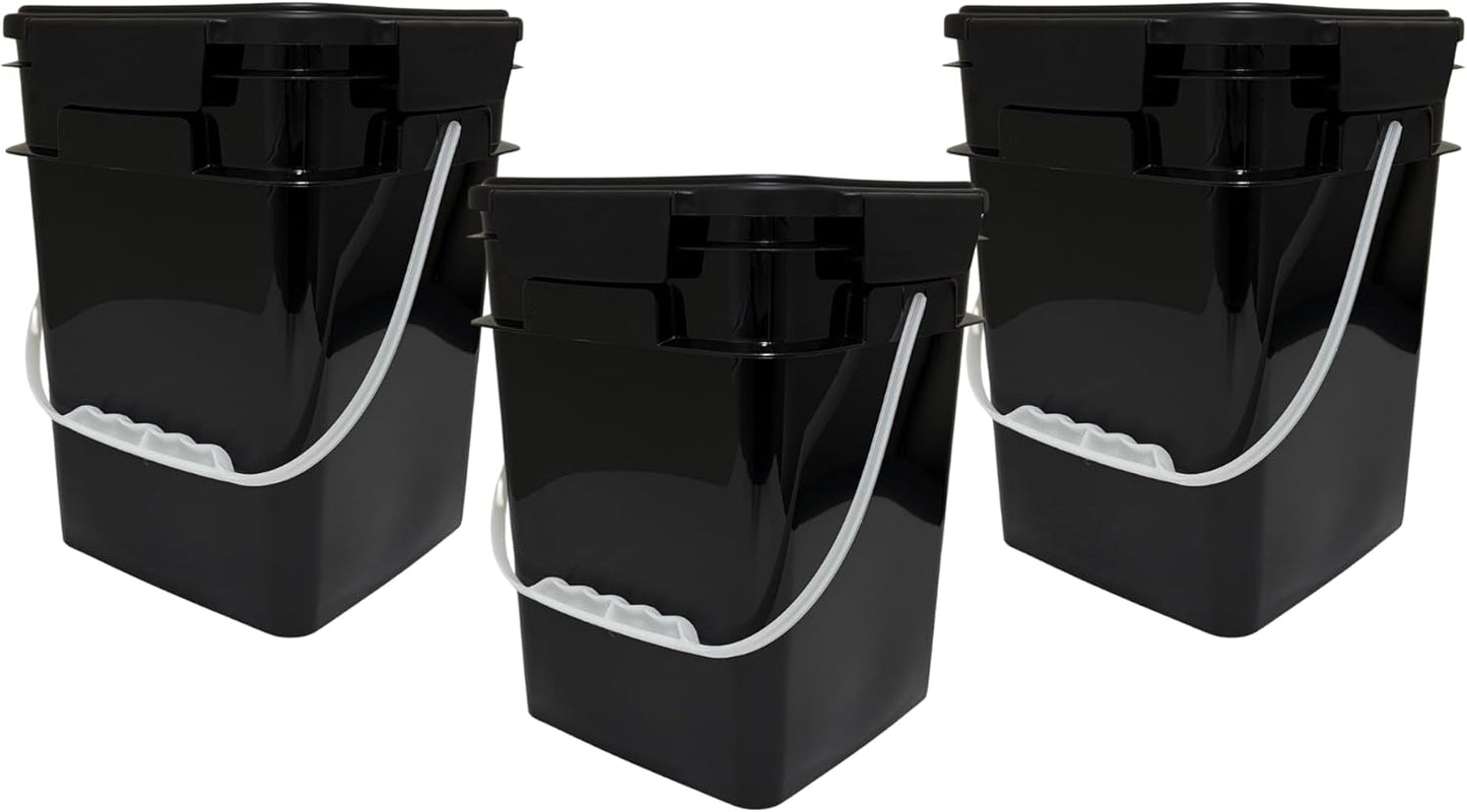 4 Gallon Square Food Grade Bucket Pail Pack of 3 for Storage