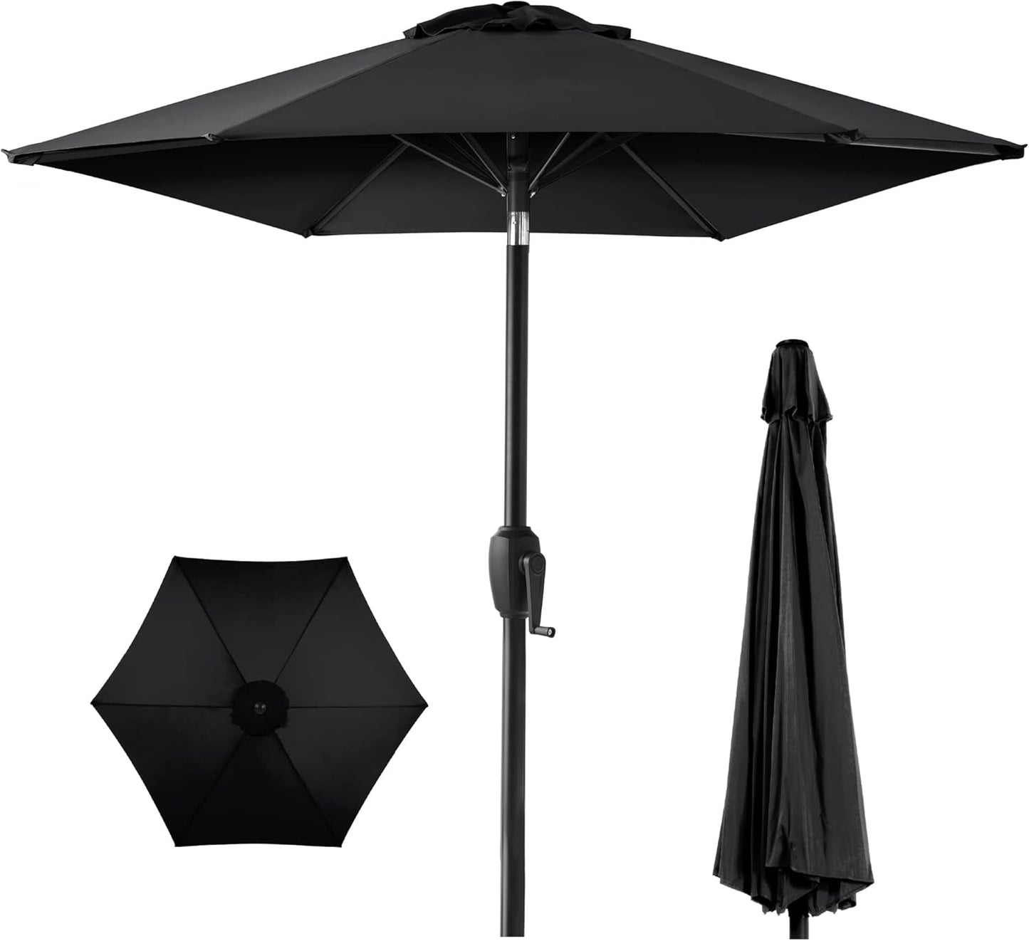 7.5ft Heavy-Duty Round Outdoor Market Table Umbrella - Black