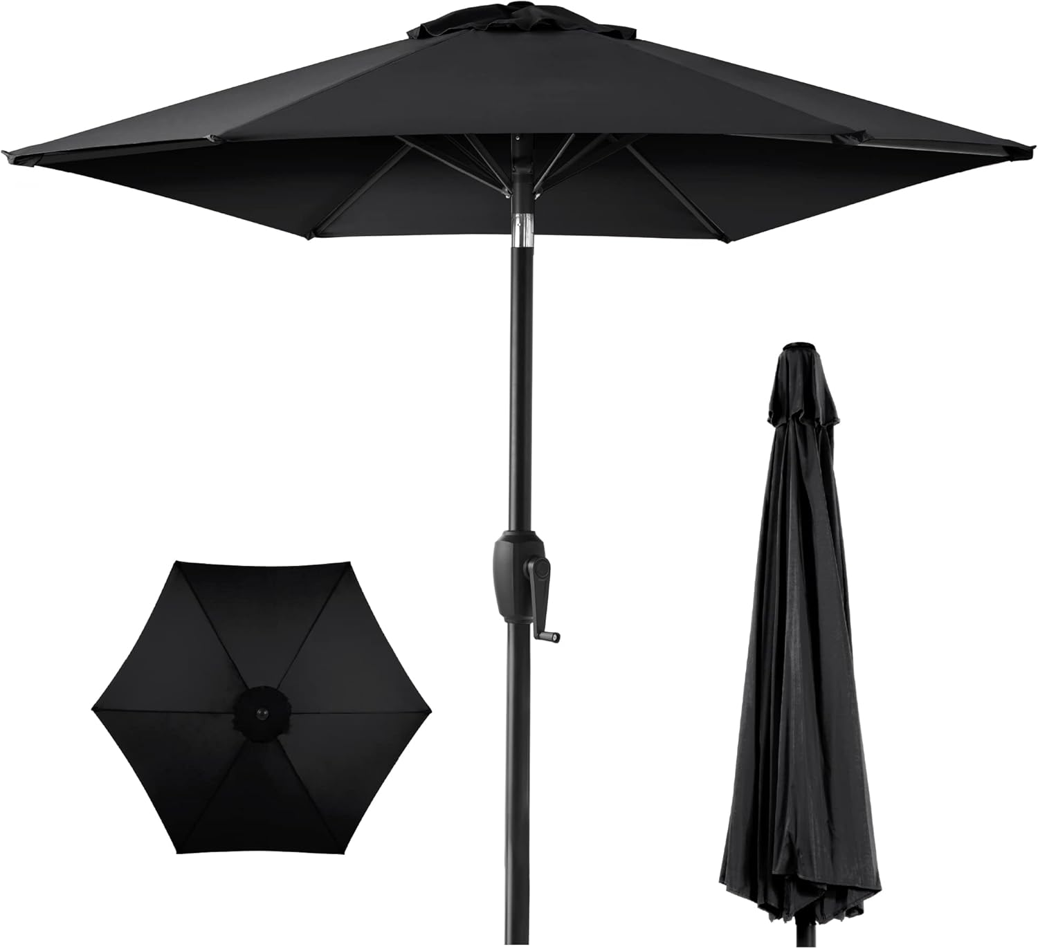 7.5ft Heavy-Duty Round Outdoor Market Table Umbrella - Black