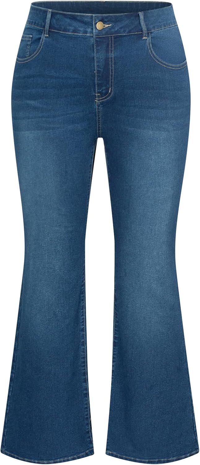Hanna Nikole Women's Plus Size Wide Flared Jeans for Comfort