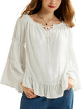 Scarlet Darkness Women Bell Sleeve Ruffle Off Shoulder Top - Boho