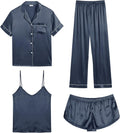 Womens Silk Satin Pajama Set 4pcs - Lightweight Satin Sleepwear