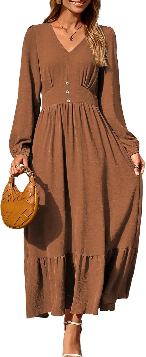 Dokotoo Womens Long Sleeve V Neck Maxi Dress for 2025 Fashion