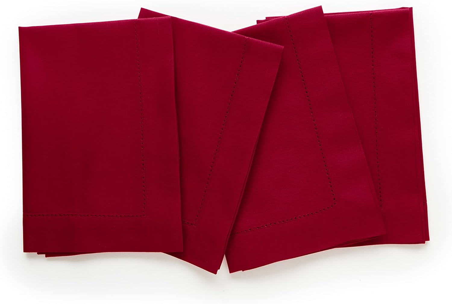Red Cotton Linen Hemstitch Dinner Napkins Set of 4 for Holidays