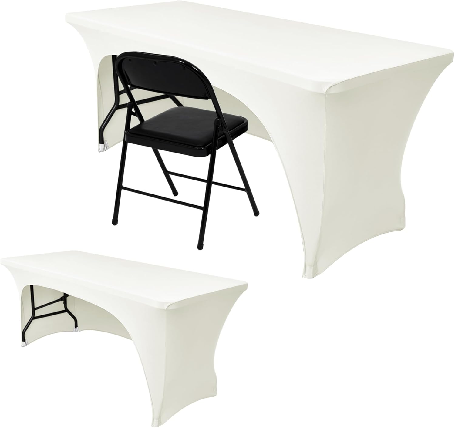 Nasitos 2 Pack Beige Spandex Fitted Tablecloth for Events