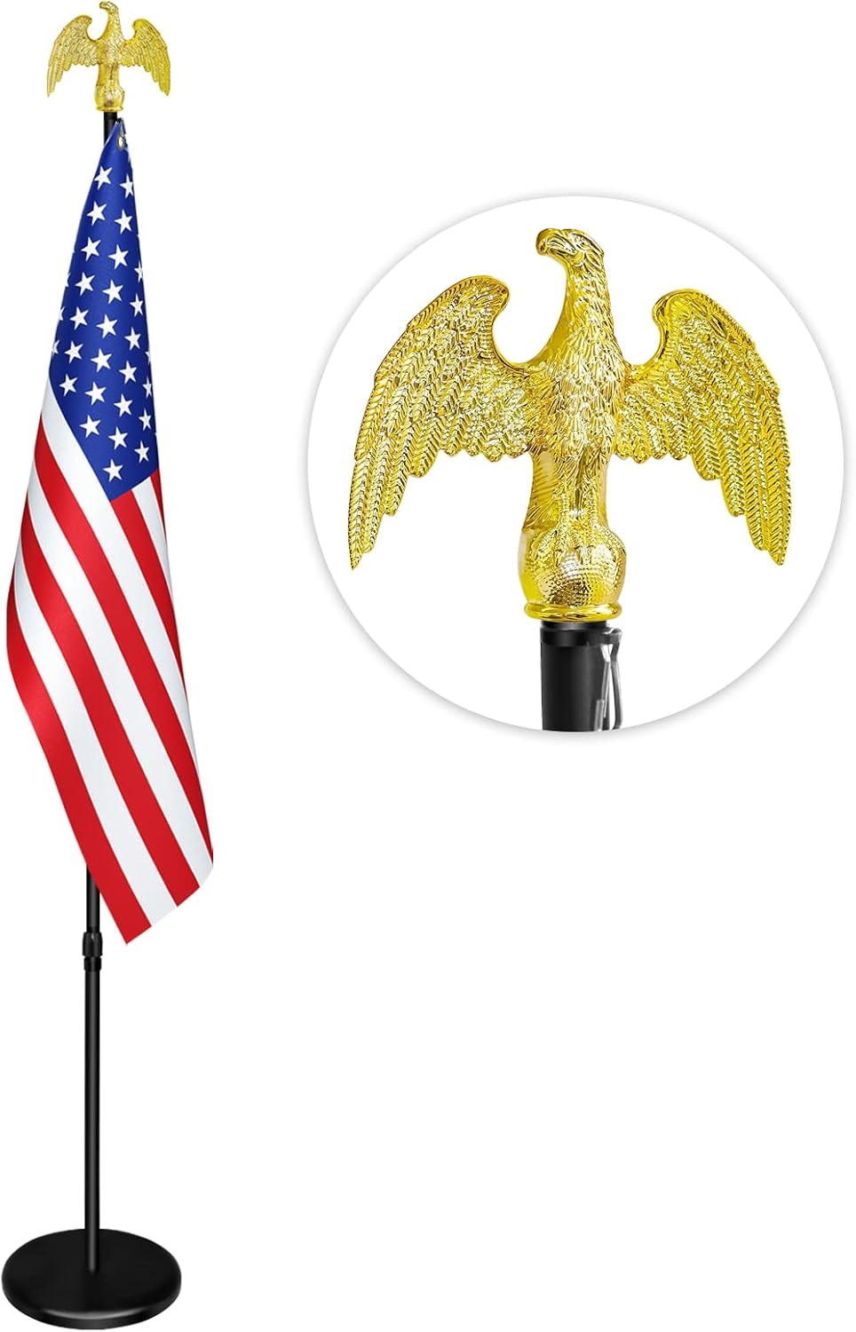 Indoor Flag Pole Kit with Base and Eagle Topper for Offices