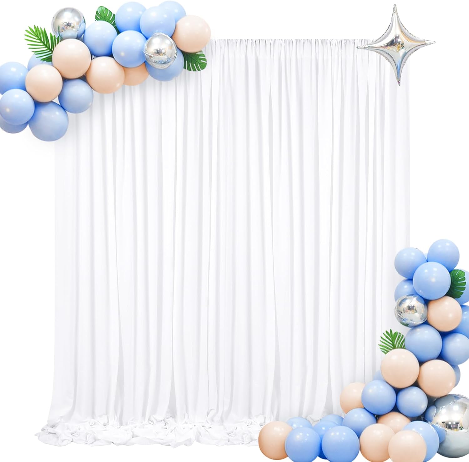 2-Pack 5x10ft White Backdrop Curtains - Perfect Party Ambiance!