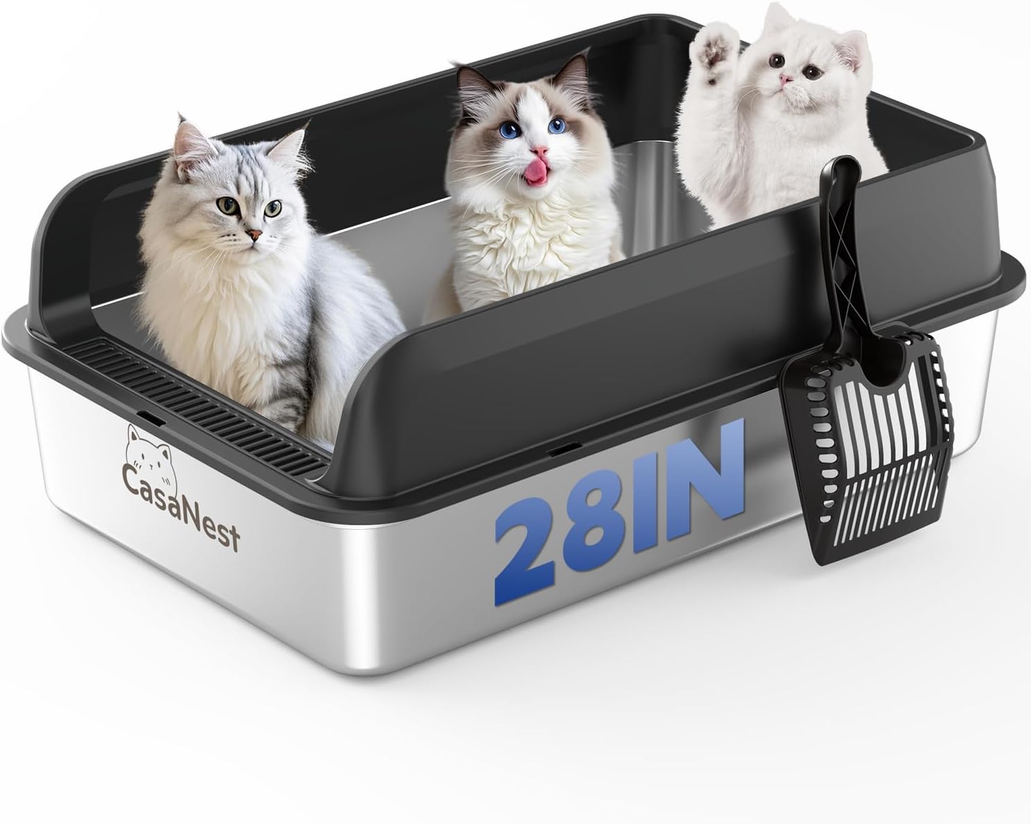 XXXL Stainless Steel Cat Litter Box with Lid for Large Cats