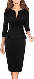 Womens Wear to Work Front Zipper Peplum Sheath Dress - Sleek Office