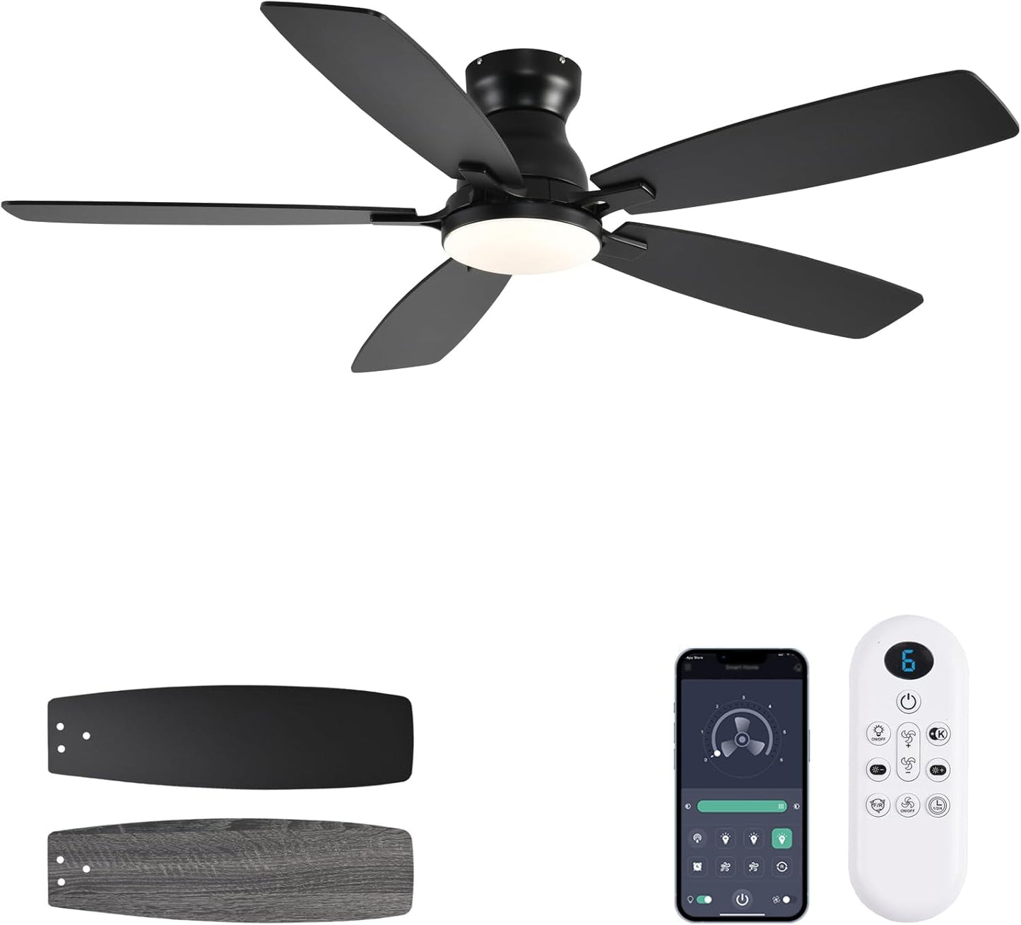 52 Inch Low Profile Ceiling Fan with Light and Remote Control