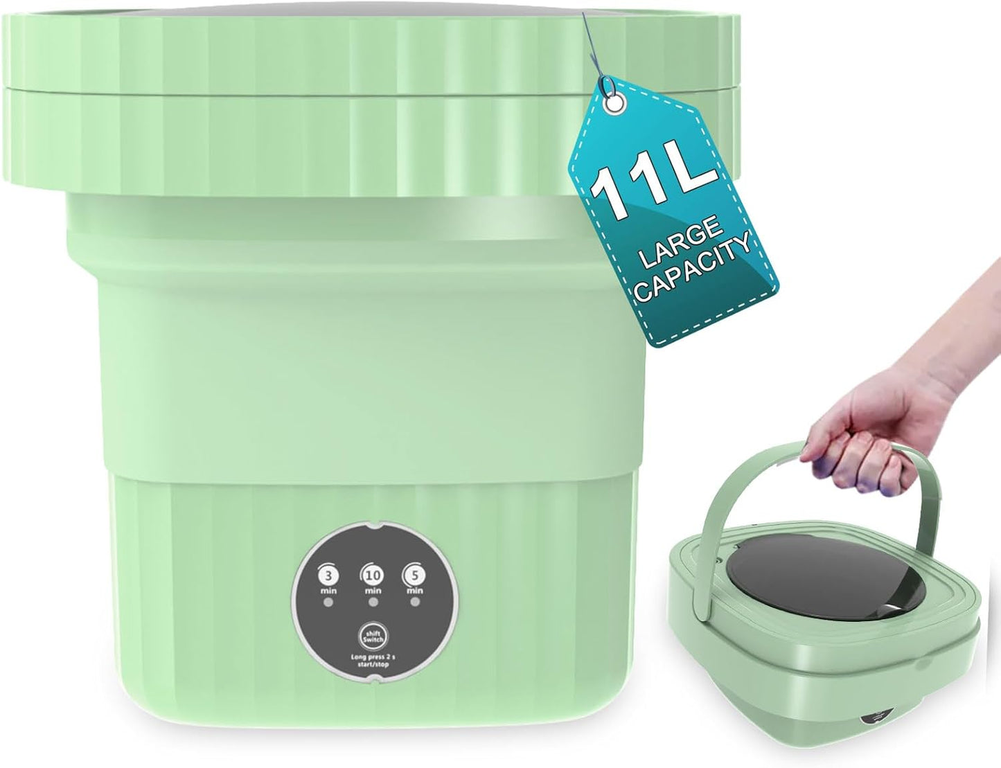 Compact Spin Dryer Washer for Travel & Apartments - Green
