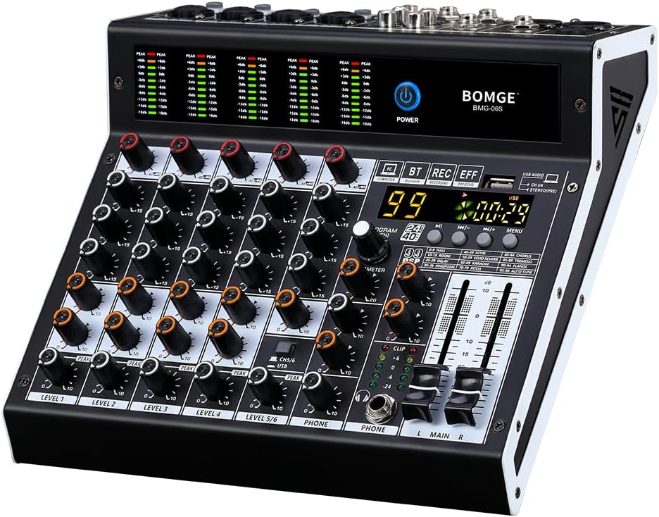 BOMGE Professional Audio Mixer with 99 DSP Effects for Musicians