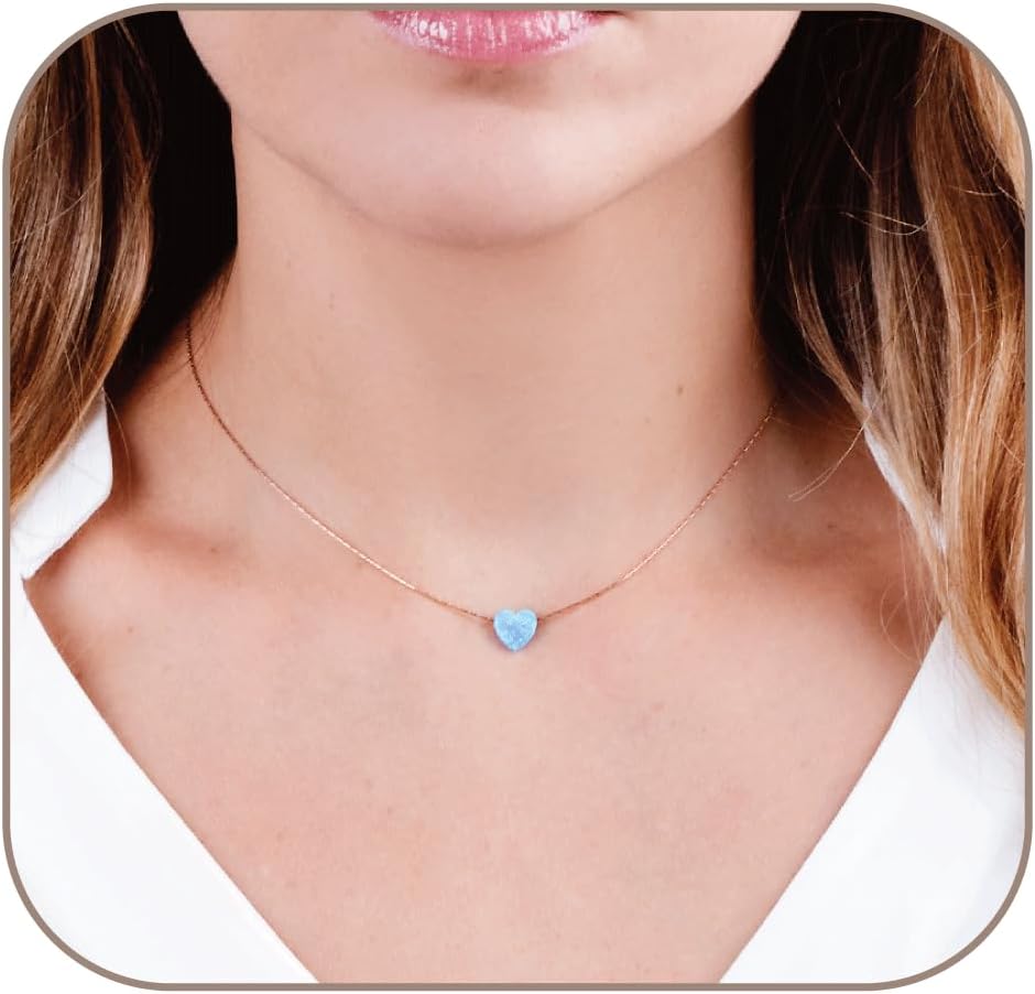 Opal Heart Choker Necklace - Dainty Gold Filled Jewelry for Women