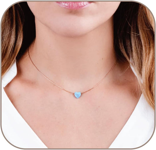 Opal Heart Choker Necklace - Dainty Gold Filled Jewelry for Women