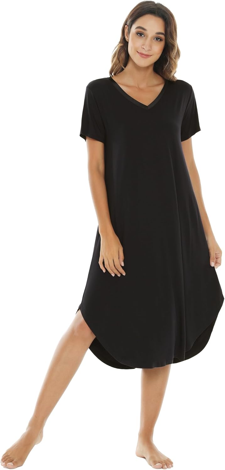 NACHILA Nightgowns for Women - Viscose Bamboo V Neck Sleepshirts