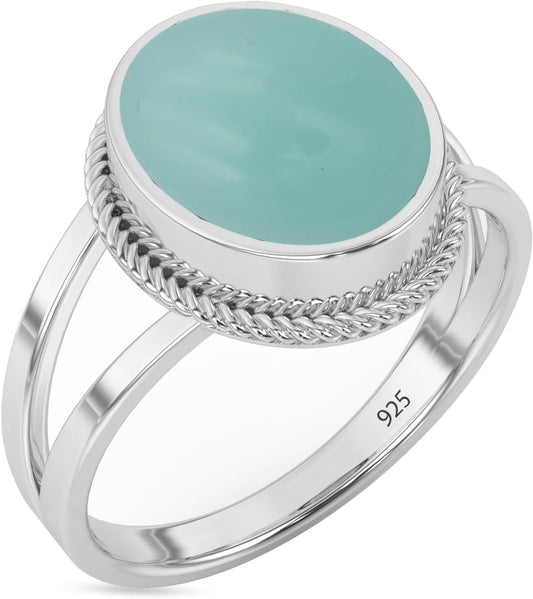 Sterling Silver 925 Ring with Aqua Chalcedony Gemstone for Women