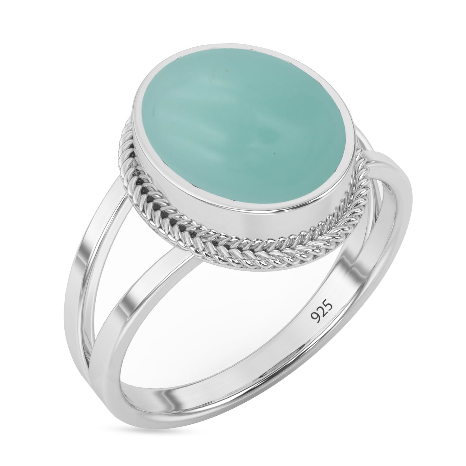 Sterling Silver 925 Ring with Aqua Chalcedony for Women