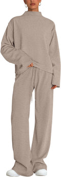 Two Piece Sets for Women Ribbed Knit Sweatsuit - Mock Neck Lounge