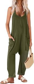 Womens Sleeveless Spaghetti Strap Jumpsuit - Baggy Comfortable Fit