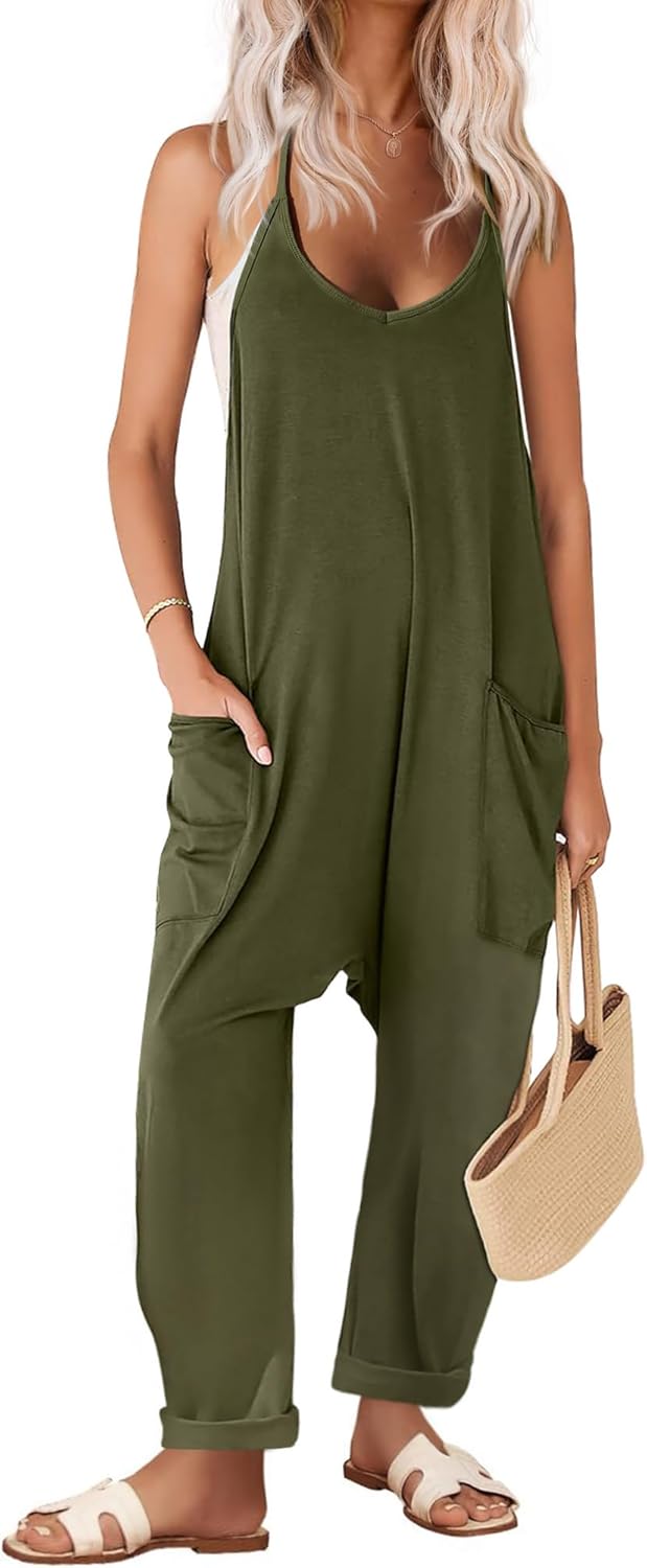 Ekouaer Womens Sleeveless Jumpsuit: Chic Baggy Overalls with Pockets