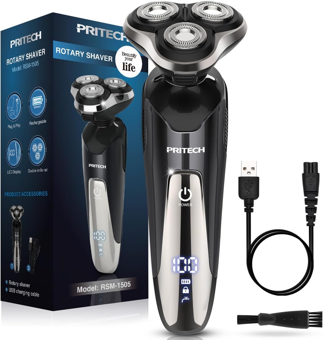 Electric Razor for Men - Rechargeable Waterproof Shaver