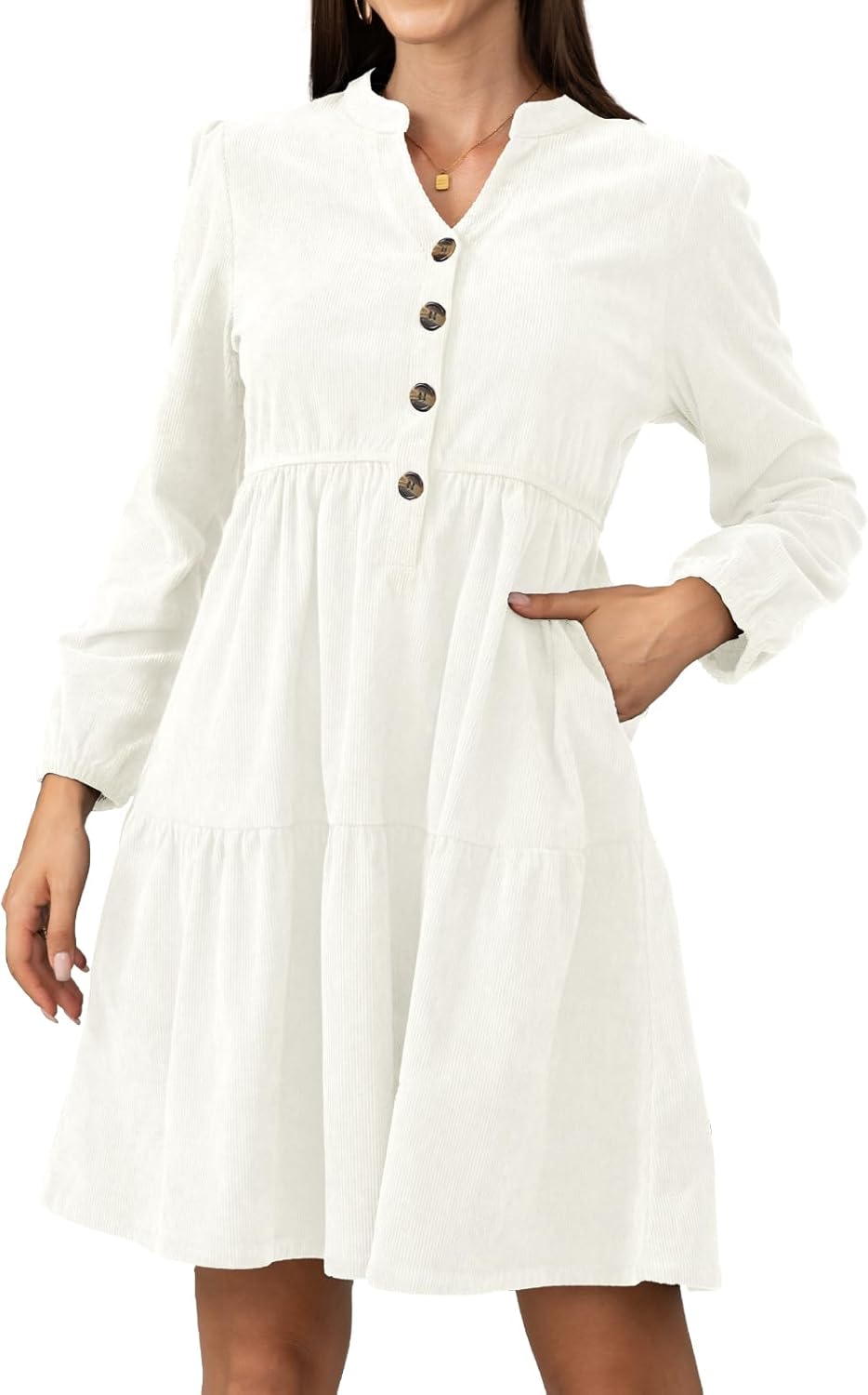 Stylish Women's Long Sleeve Corduroy Dress for Work & Play