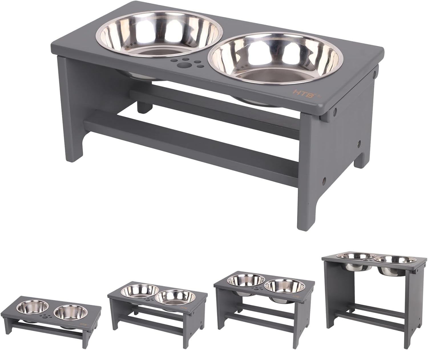 Sturdy Elevated Dog Food Stand with 2 Stainless Steel Bowls for Pets